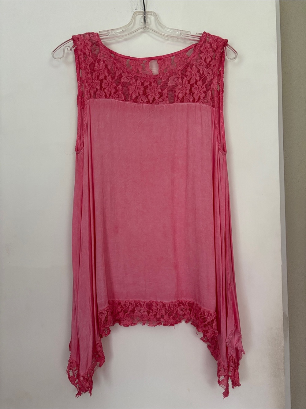 Umgee Pink Lace Yoke Sleeveless Tunic M